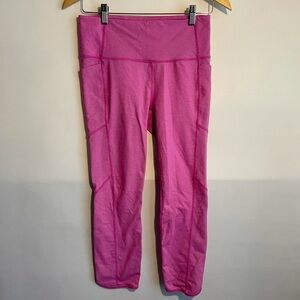 Athleta High Rise Pixel Chat to Town Capri Tights Pink Pockets Medium Yoga Run